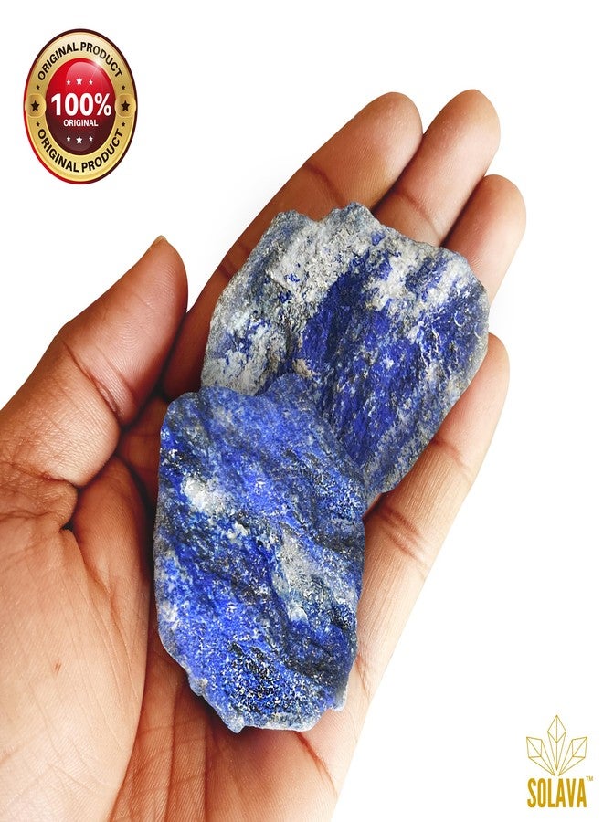 SOLAVA Natural Lapis Lazuli Crystal Stone Original Certified - Raw Healing Crystals, Blue Rough Stone for Communication, Throat Chakra, Good Luck, Manifestation, Meditation, and Reiki Healing - 2 Pieces - Image 3